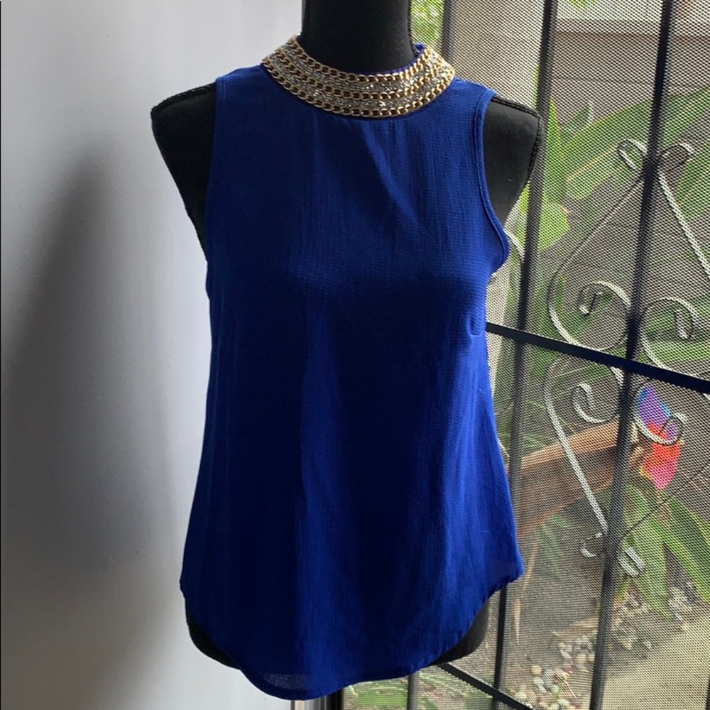 Blue sleeveless blouse